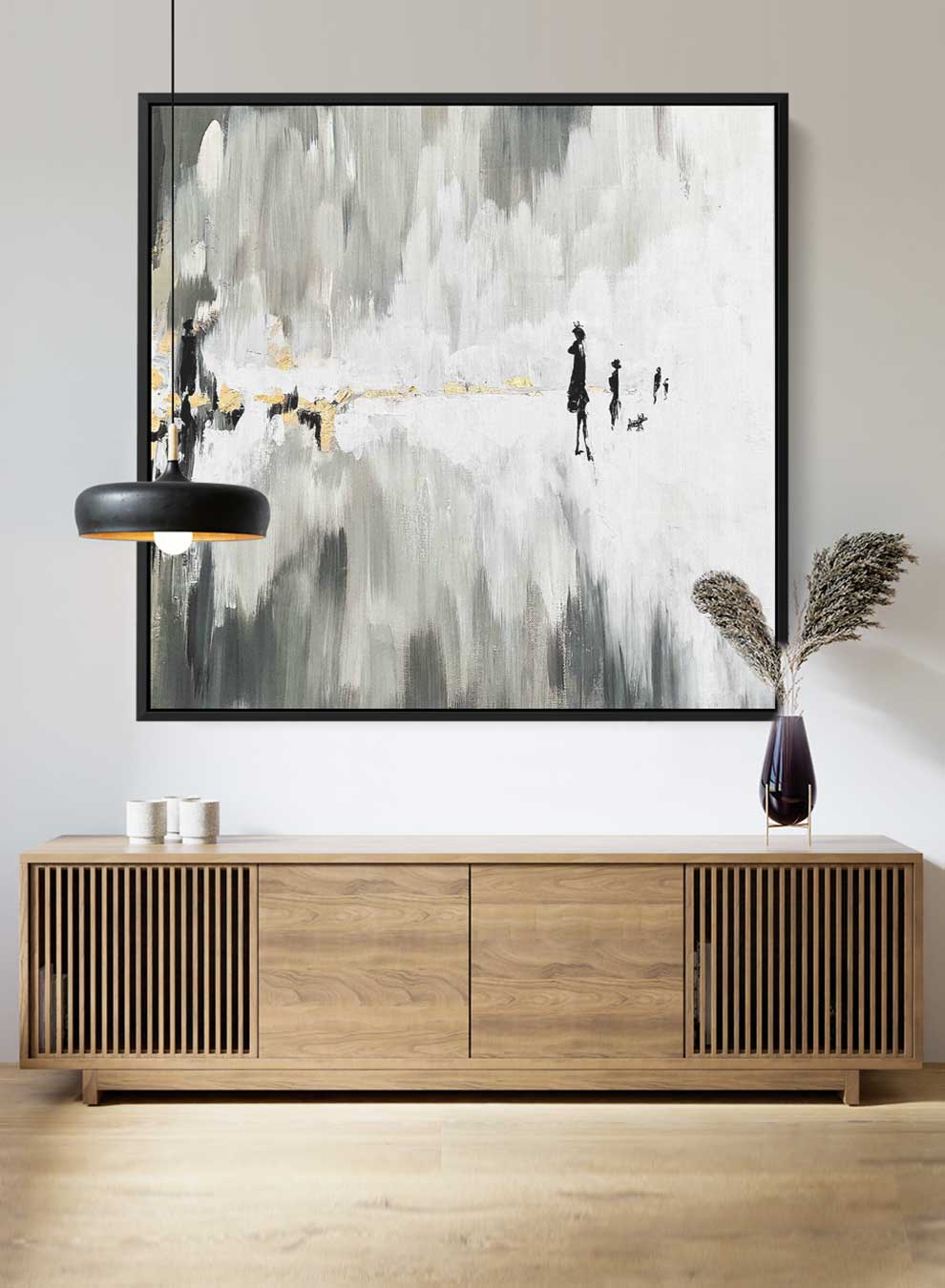 Square Canvas Wall Art Stretched Over Wooden Frame with Black Floating Frame and One Line Face Abstract Painting Paintings & Pictures| LOWHA