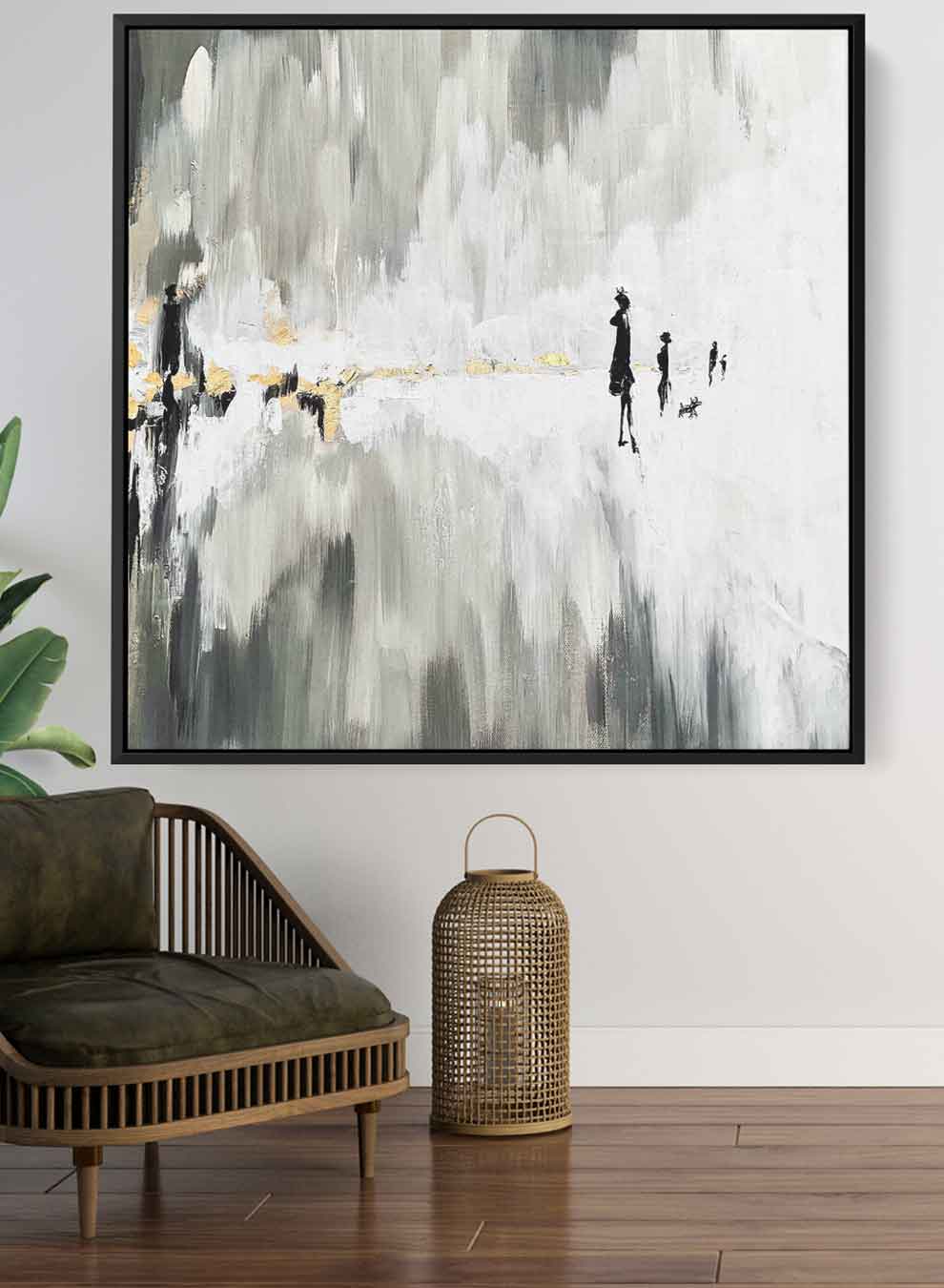 Square Canvas Wall Art Stretched Over Wooden Frame with Black Floating Frame and One Line Face Abstract Painting Paintings & Pictures| LOWHA