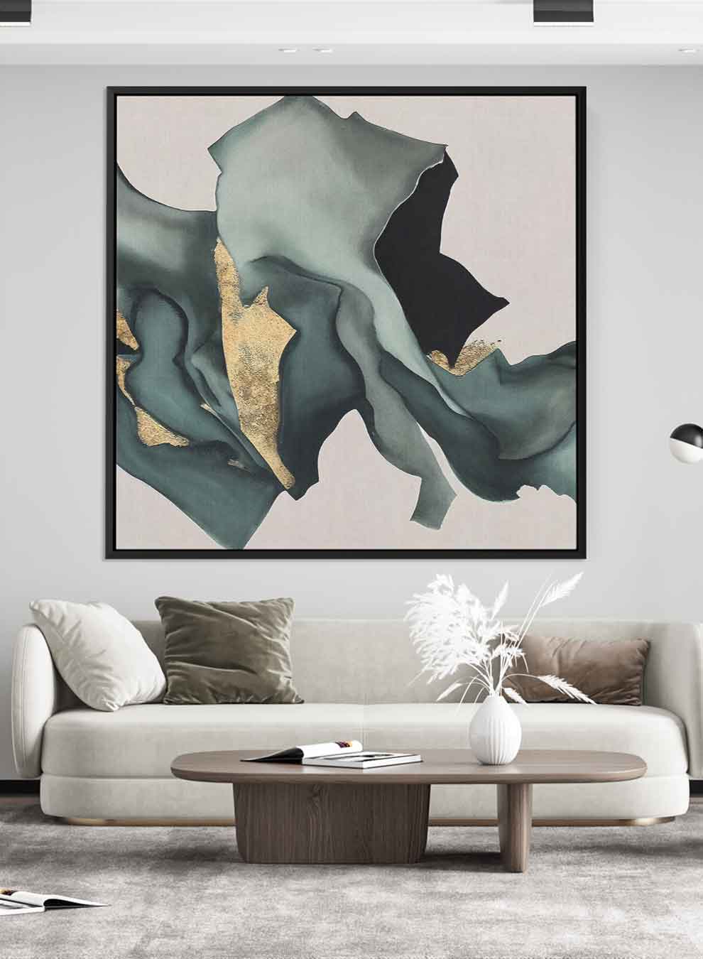 Square Canvas Wall Art Stretched Over Wooden Frame with Black Floating Frame and Pieces Of Fabric Pattern Painting Paintings & Pictures| LOWHA
