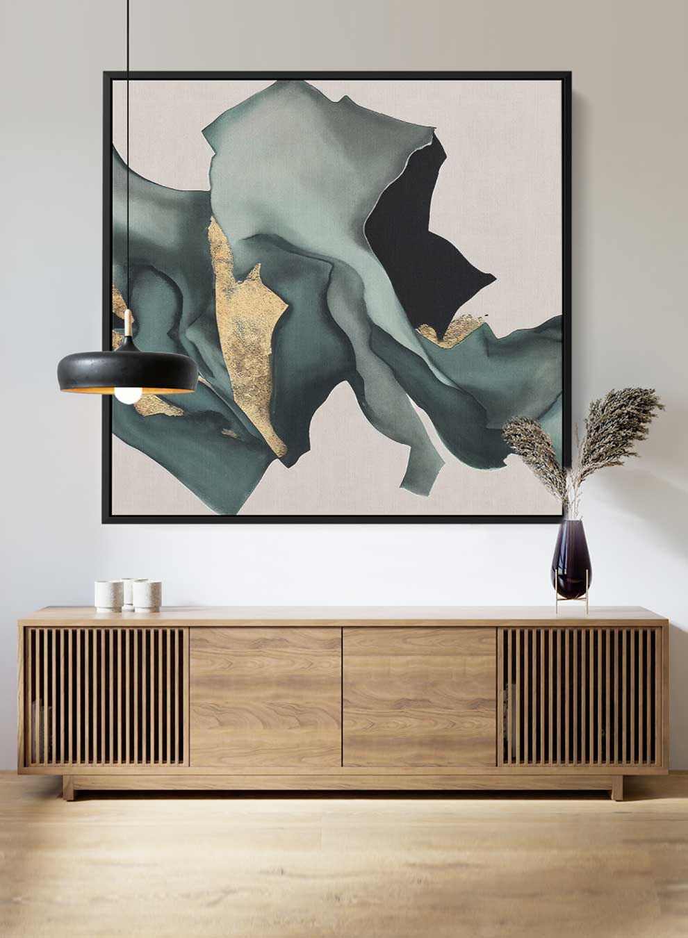 Square Canvas Wall Art Stretched Over Wooden Frame with Black Floating Frame and Pieces Of Fabric Pattern Painting Paintings & Pictures| LOWHA