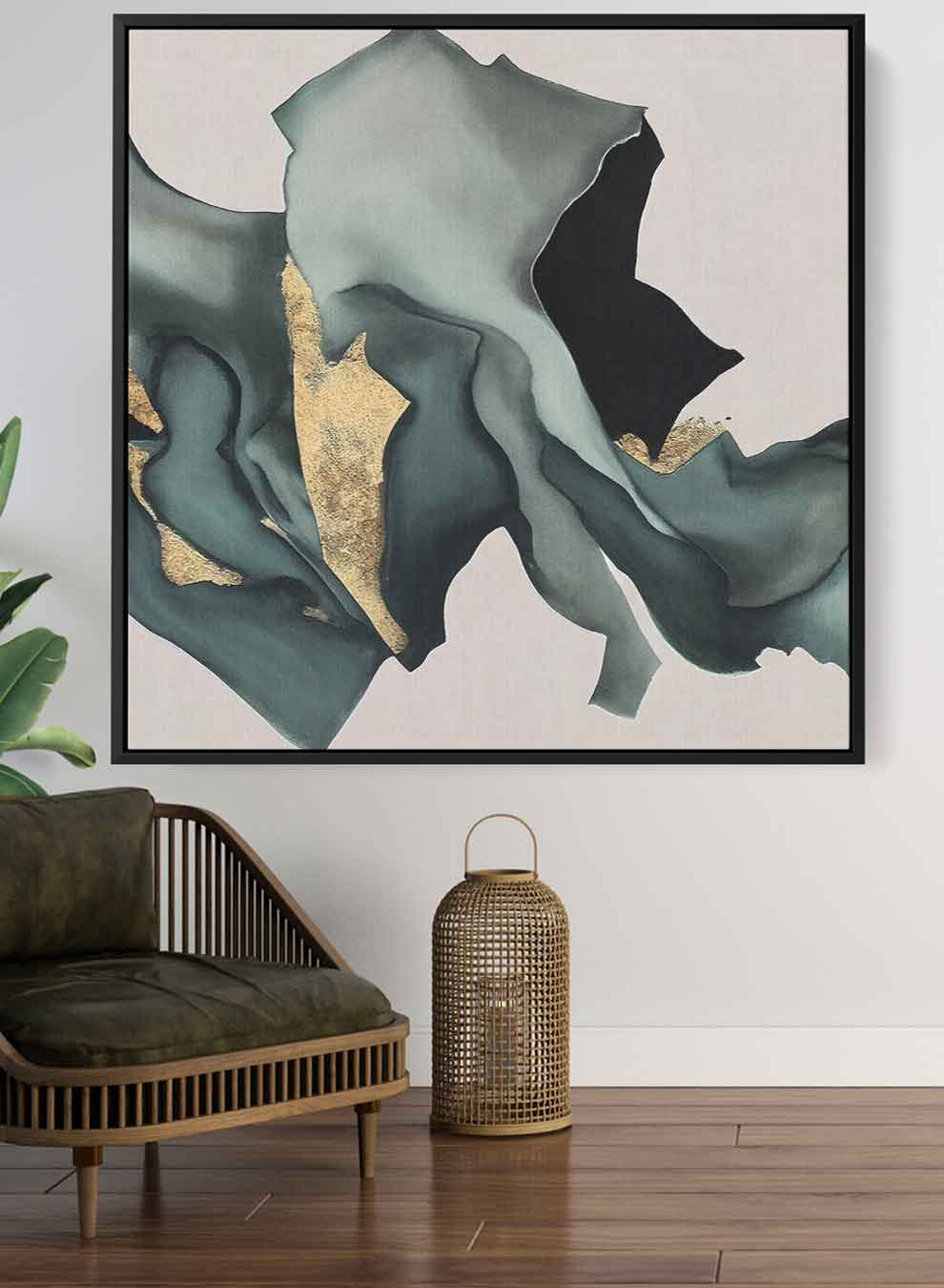 Square Canvas Wall Art Stretched Over Wooden Frame with Black Floating Frame and Pieces Of Fabric Pattern Painting Paintings & Pictures| LOWHA