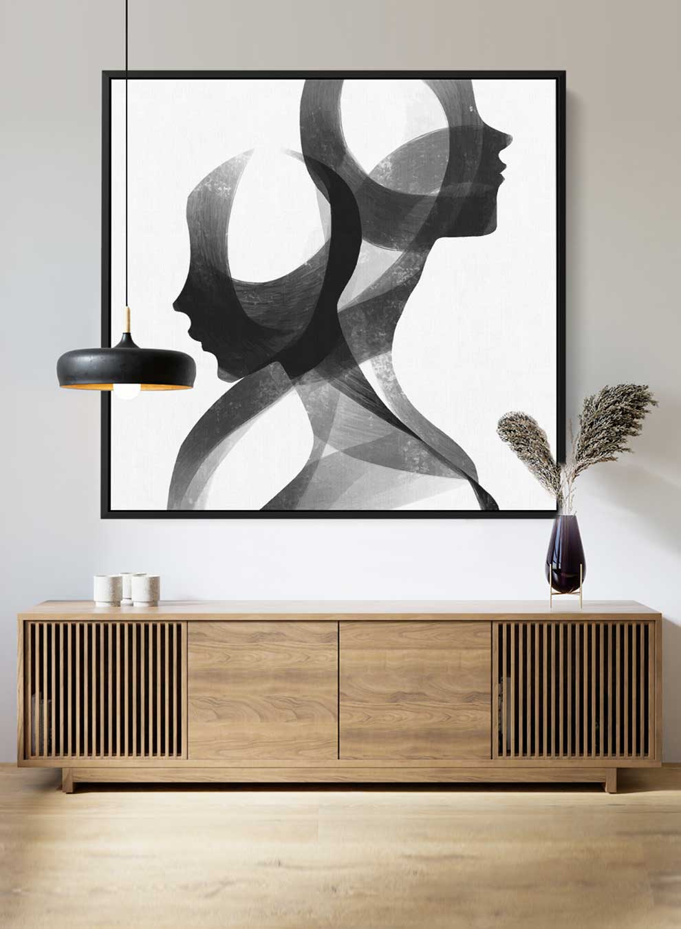 Square Canvas Wall Art Stretched Over Wooden Frame with Black Floating Frame and Portrait Of A Couple Of People Painting Paintings & Pictures| LOWHA