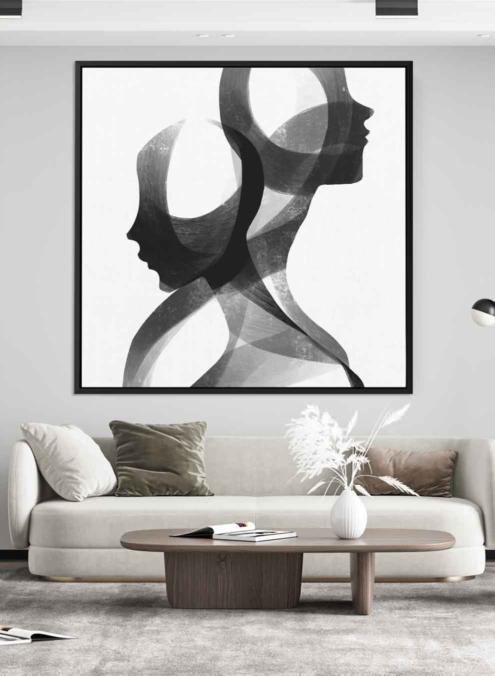 Square Canvas Wall Art Stretched Over Wooden Frame with Black Floating Frame and Portrait Of A Couple Of People Painting Paintings & Pictures| LOWHA