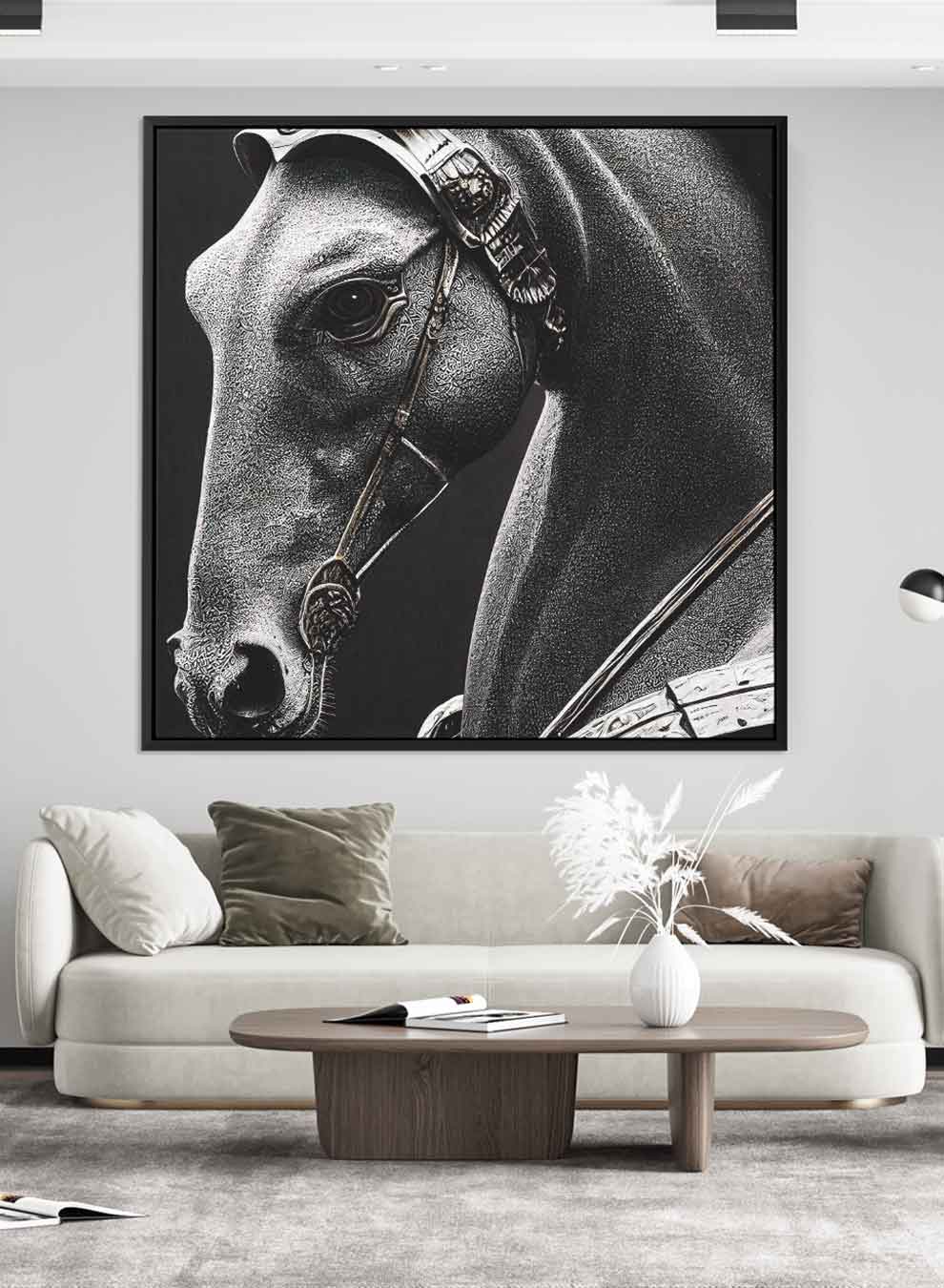 Square Canvas Wall Art Stretched Over Wooden Frame with Black Floating Frame and Royal Horse Painting Paintings & Pictures| LOWHA