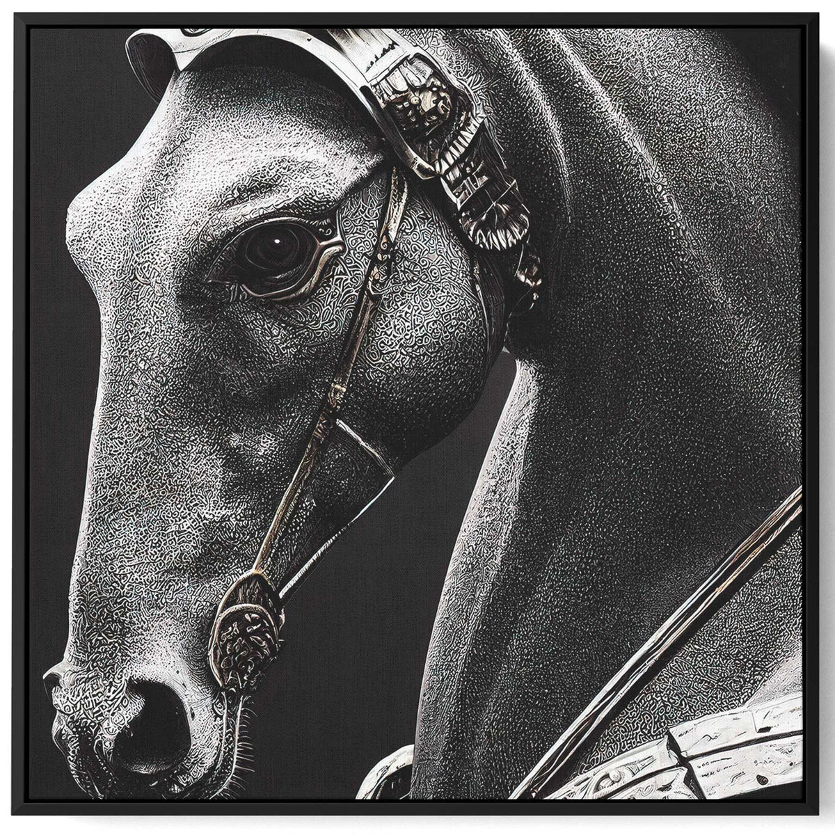 Square Canvas Wall Art Stretched Over Wooden Frame with Black Floating Frame and Royal Horse Painting Paintings & Pictures| LOWHA