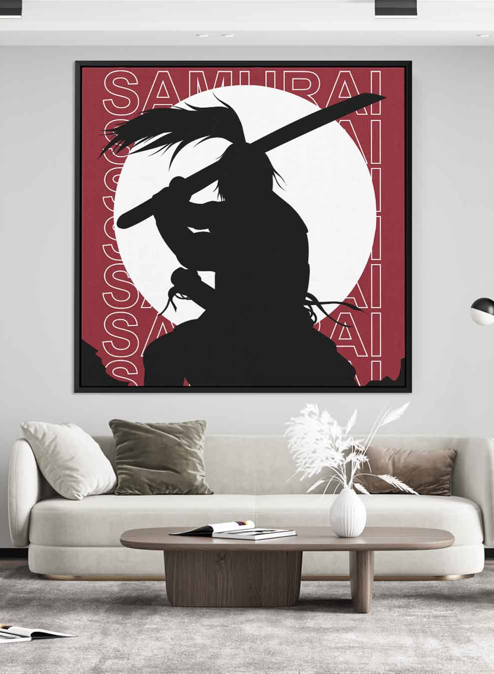 Square Canvas Wall Art Stretched Over Wooden Frame with Black Floating Frame and Samurai Silhoutte Painting Paintings & Pictures| LOWHA