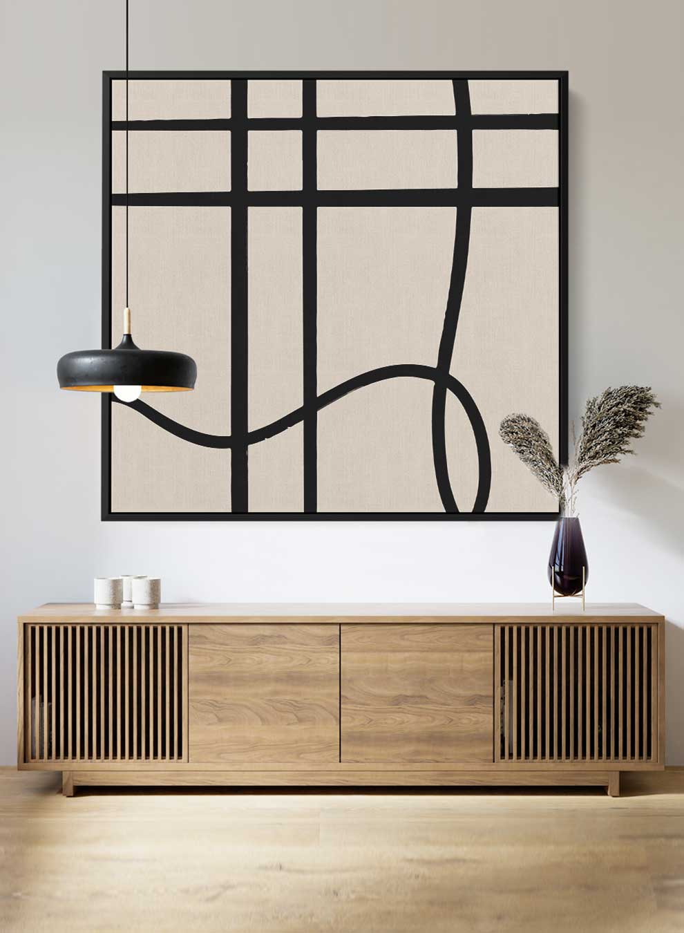 Square Canvas Wall Art Stretched Over Wooden Frame with Black Floating Frame and Scandinavian Abstract Art Paintings & Pictures| LOWHA