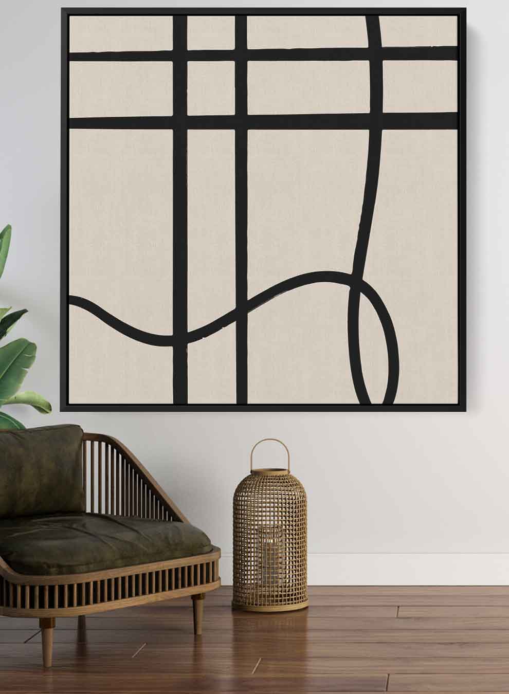 Square Canvas Wall Art Stretched Over Wooden Frame with Black Floating Frame and Scandinavian Abstract Art Paintings & Pictures| LOWHA