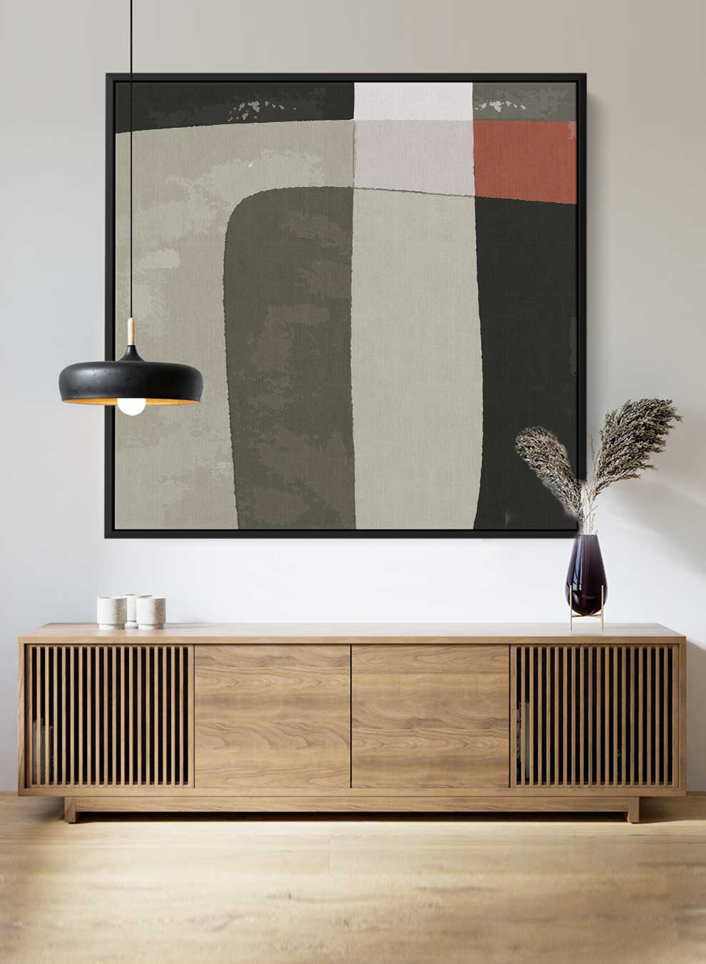 Square Canvas Wall Art Stretched Over Wooden Frame with Black Floating Frame and Scandinavian Abstract Art Painting Paintings & Pictures| LOWHA