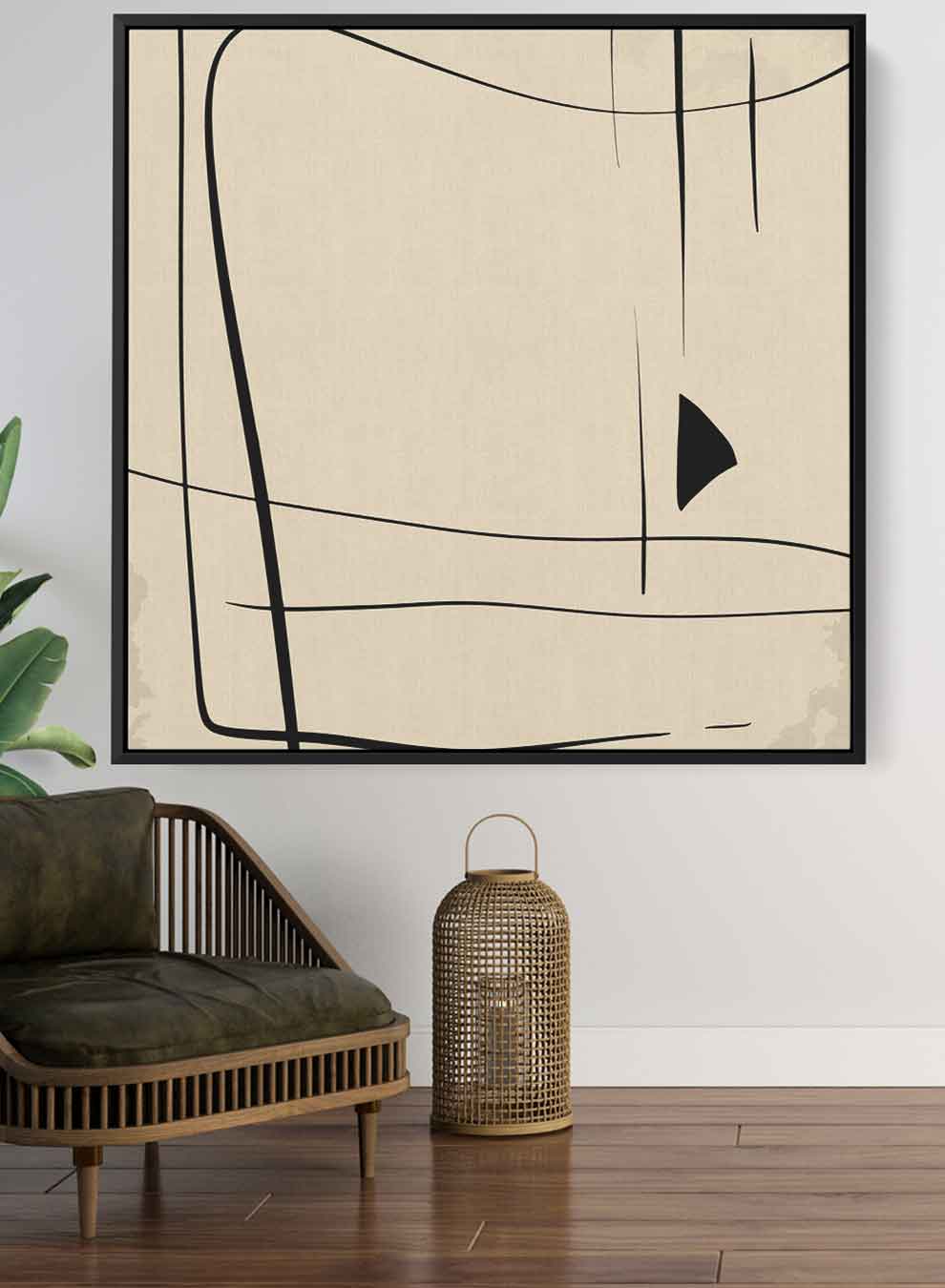 Square Canvas Wall Art Stretched Over Wooden Frame with Black Floating Frame and Scandinavian Abstract Brown Painting Paintings & Pictures| LOWHA