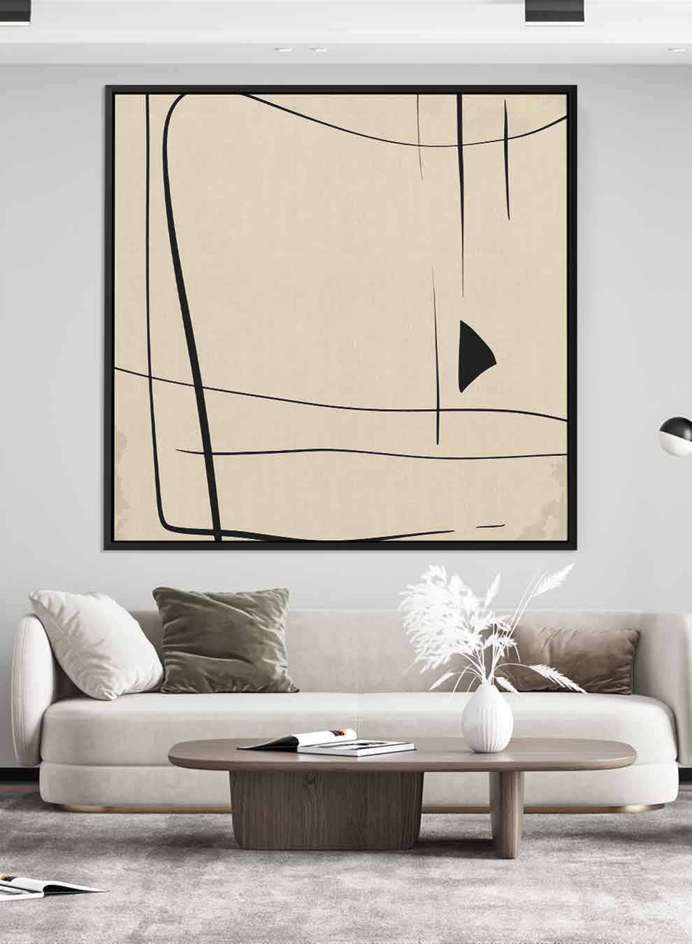 Square Canvas Wall Art Stretched Over Wooden Frame with Black Floating Frame and Scandinavian Abstract Brown Painting Paintings & Pictures| LOWHA