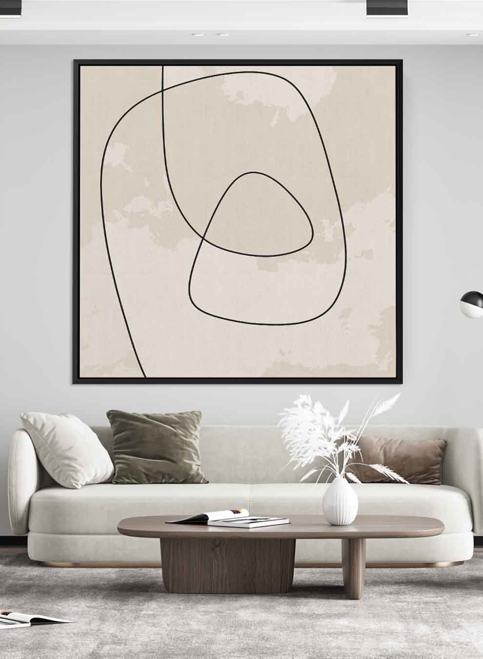 Square Canvas Wall Art Stretched Over Wooden Frame with Black Floating Frame and Scandinavian Abstract Painting Paintings & Pictures| LOWHA