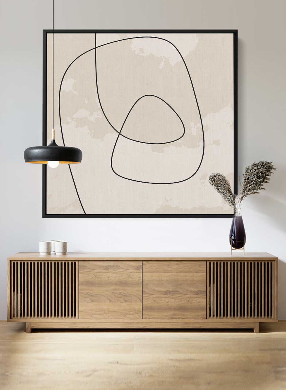 Square Canvas Wall Art Stretched Over Wooden Frame with Black Floating Frame and Scandinavian Abstract Painting Paintings & Pictures| LOWHA