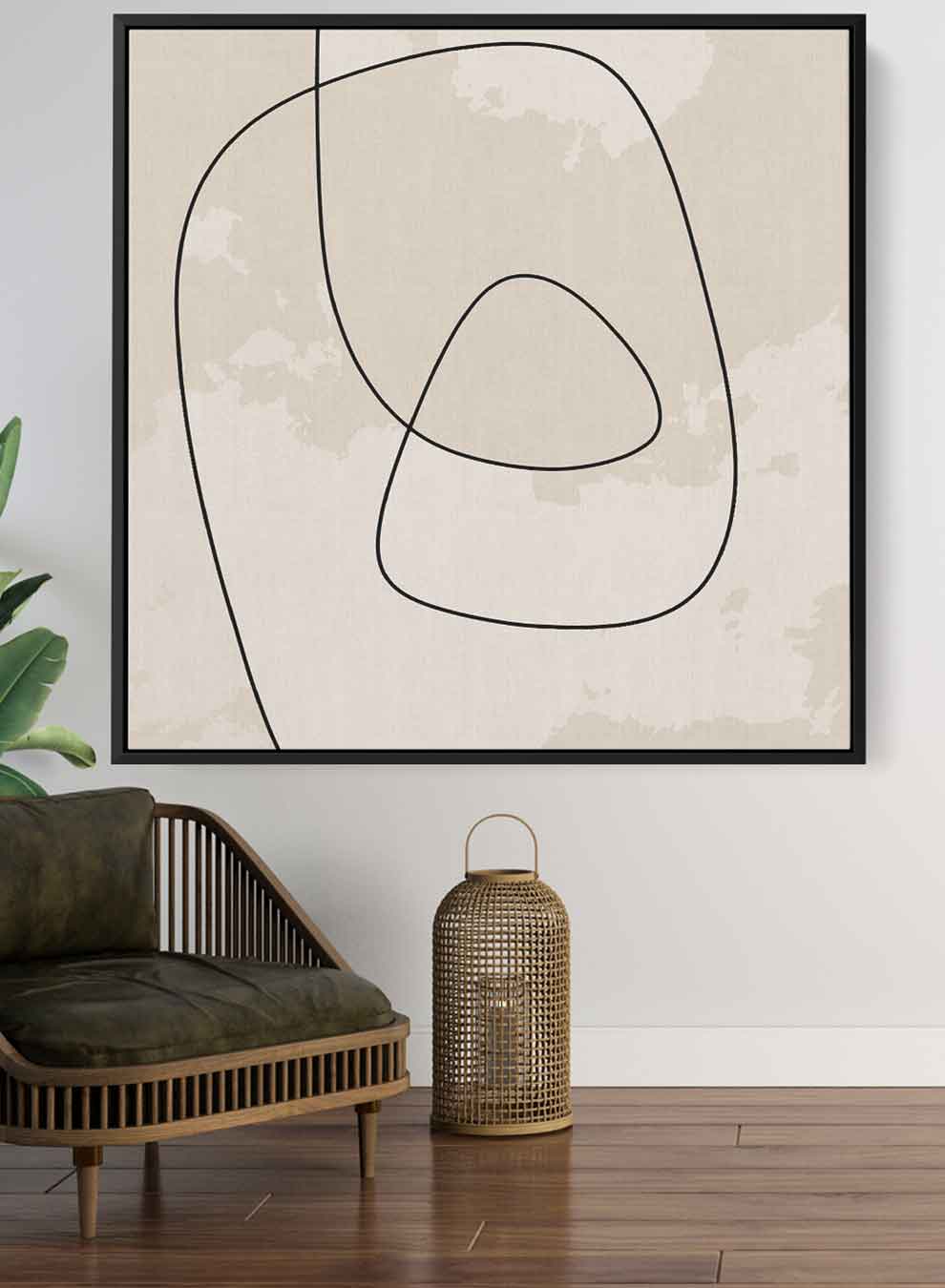 Square Canvas Wall Art Stretched Over Wooden Frame with Black Floating Frame and Scandinavian Abstract Painting Paintings & Pictures| LOWHA