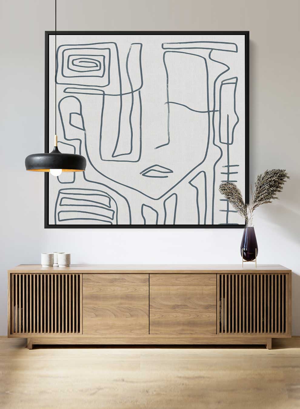 Square Canvas Wall Art Stretched Over Wooden Frame with Black Floating Frame and Scandinavian Abstract Painting Art Paintings & Pictures| LOWHA