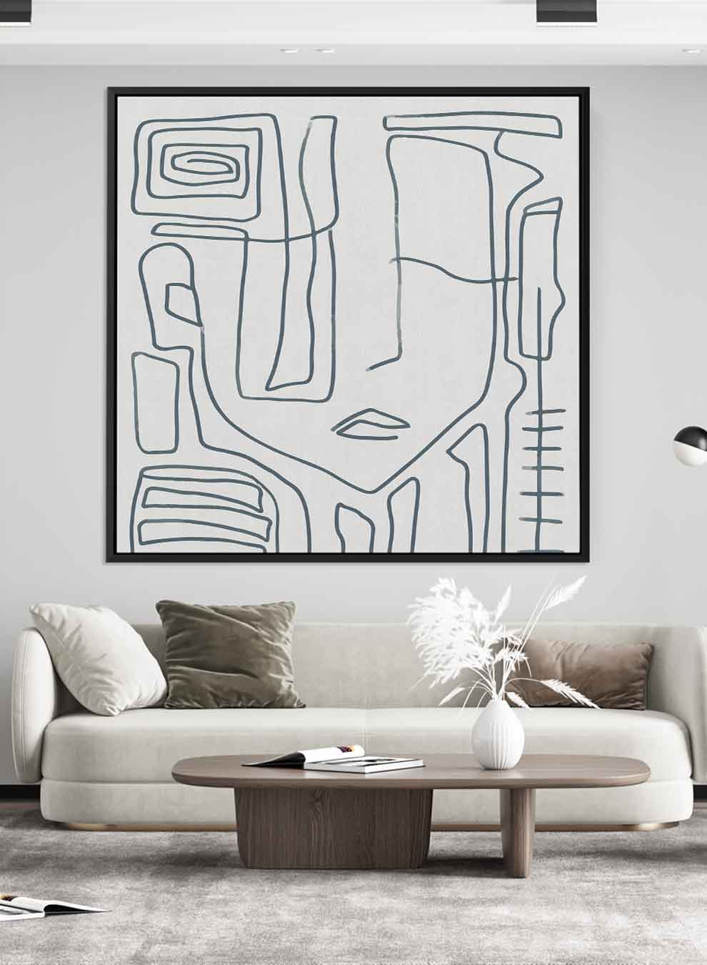 Square Canvas Wall Art Stretched Over Wooden Frame with Black Floating Frame and Scandinavian Abstract Painting Art Paintings & Pictures| LOWHA