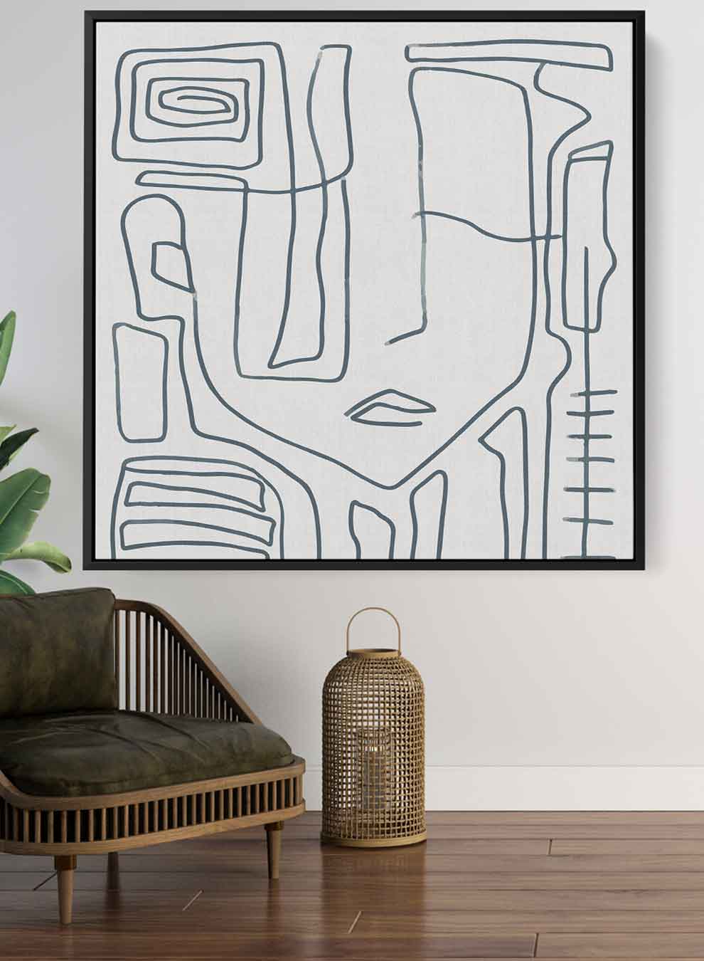 Square Canvas Wall Art Stretched Over Wooden Frame with Black Floating Frame and Scandinavian Abstract Painting Art Paintings & Pictures| LOWHA