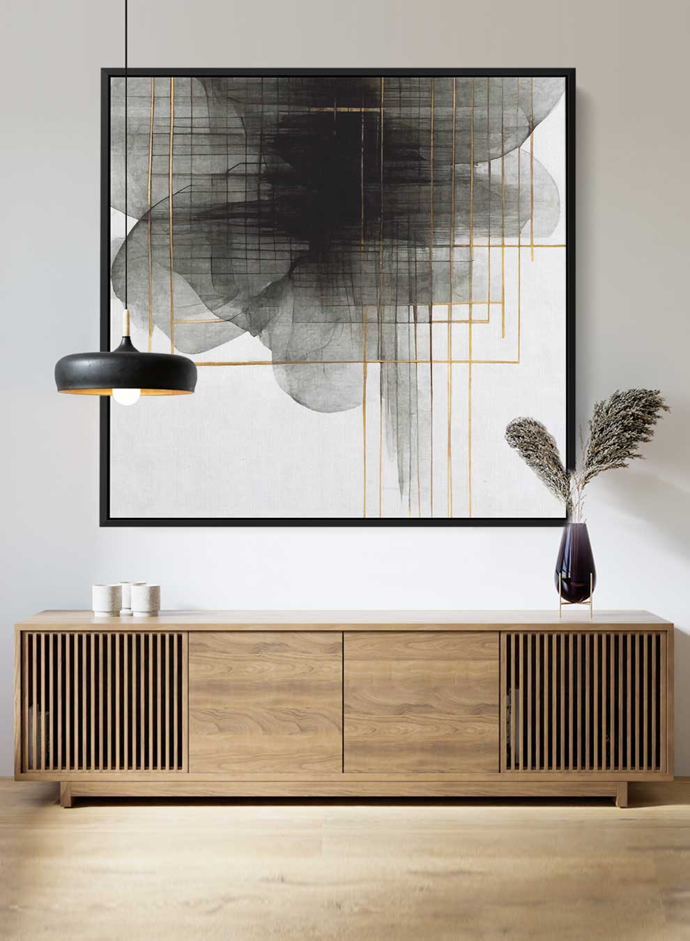 Square Canvas Wall Art Stretched Over Wooden Frame with Black Floating Frame and Sea Wave Abstract Painting Paintings & Pictures| LOWHA