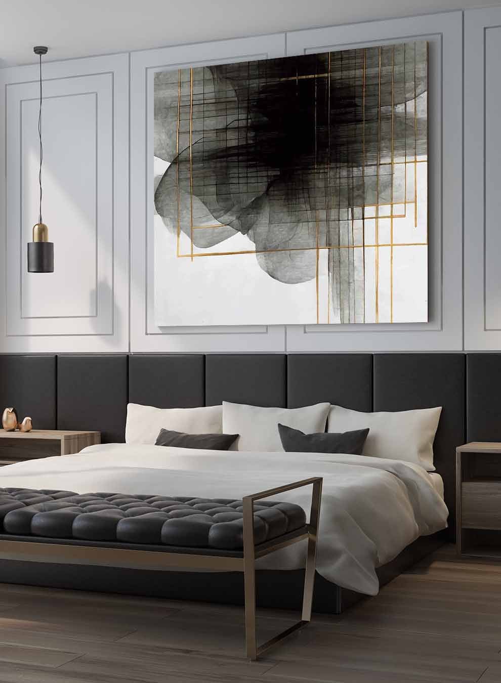 Square Canvas Wall Art Stretched Over Wooden Frame with Black Floating Frame and Sea Wave Abstract Painting Paintings & Pictures| LOWHA