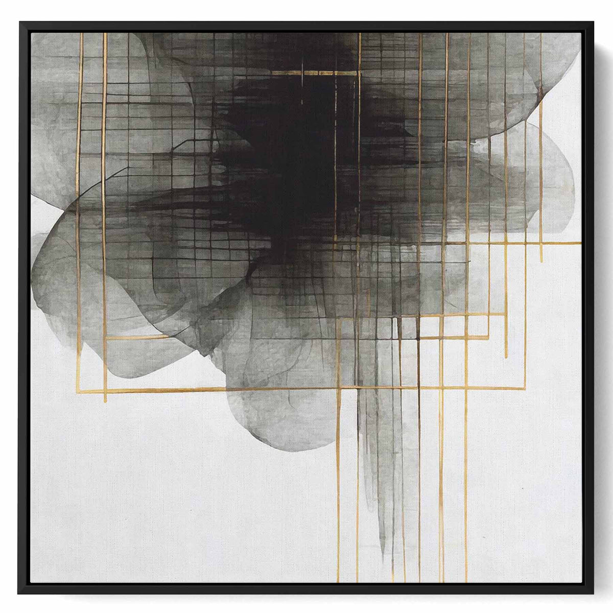 Square Canvas Wall Art Stretched Over Wooden Frame with Black Floating Frame and Sea Wave Abstract Painting Paintings & Pictures| LOWHA