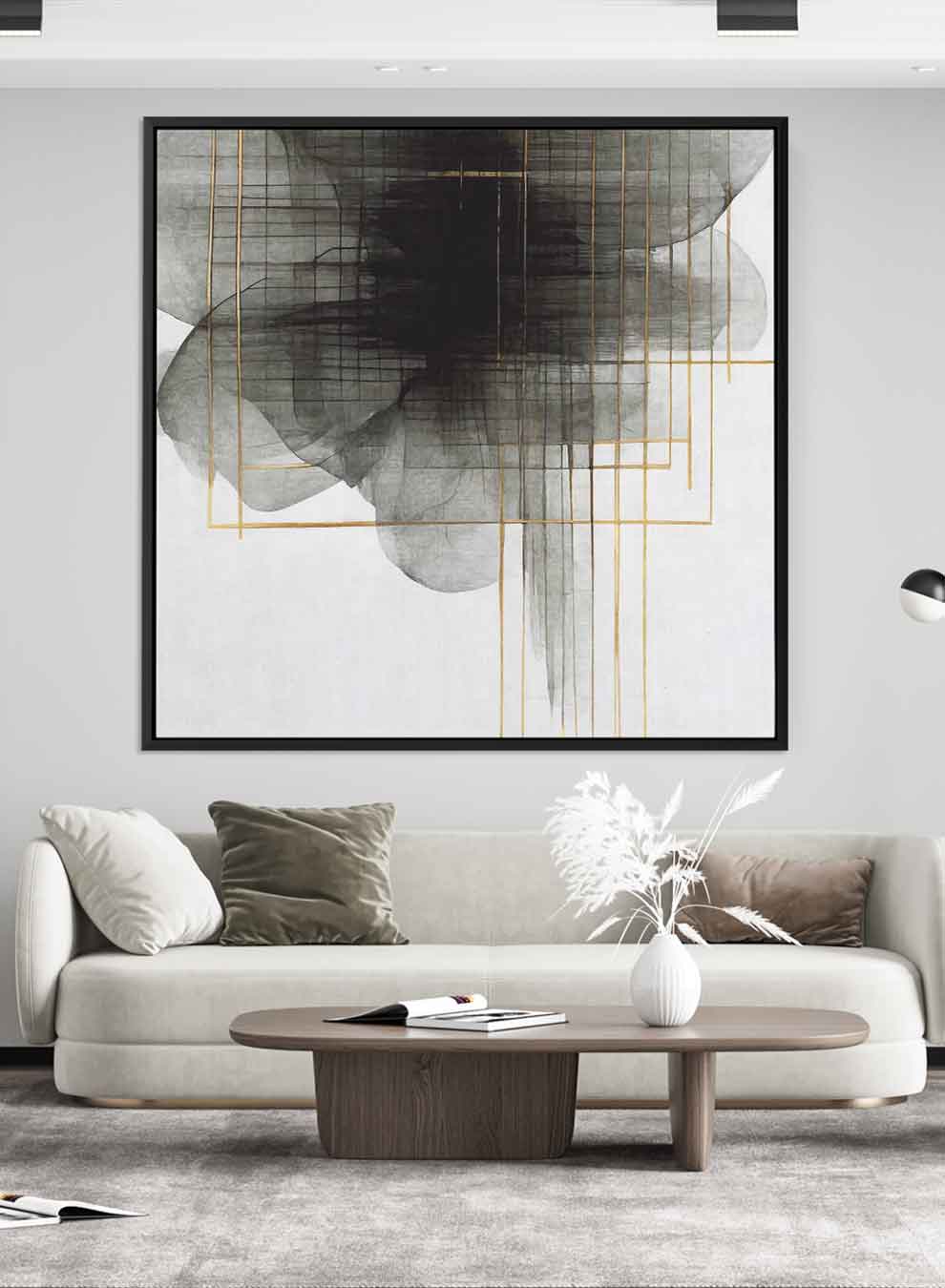Square Canvas Wall Art Stretched Over Wooden Frame with Black Floating Frame and Sea Wave Abstract Painting Paintings & Pictures| LOWHA