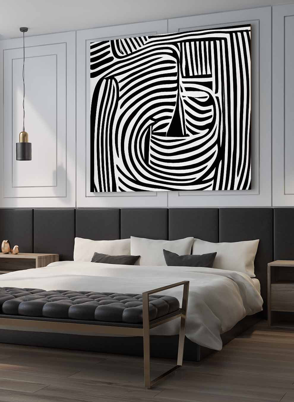 Square Canvas Wall Art Stretched Over Wooden Frame with Black Floating Frame and Sea Waves Abstract Painting Paintings & Pictures| LOWHA