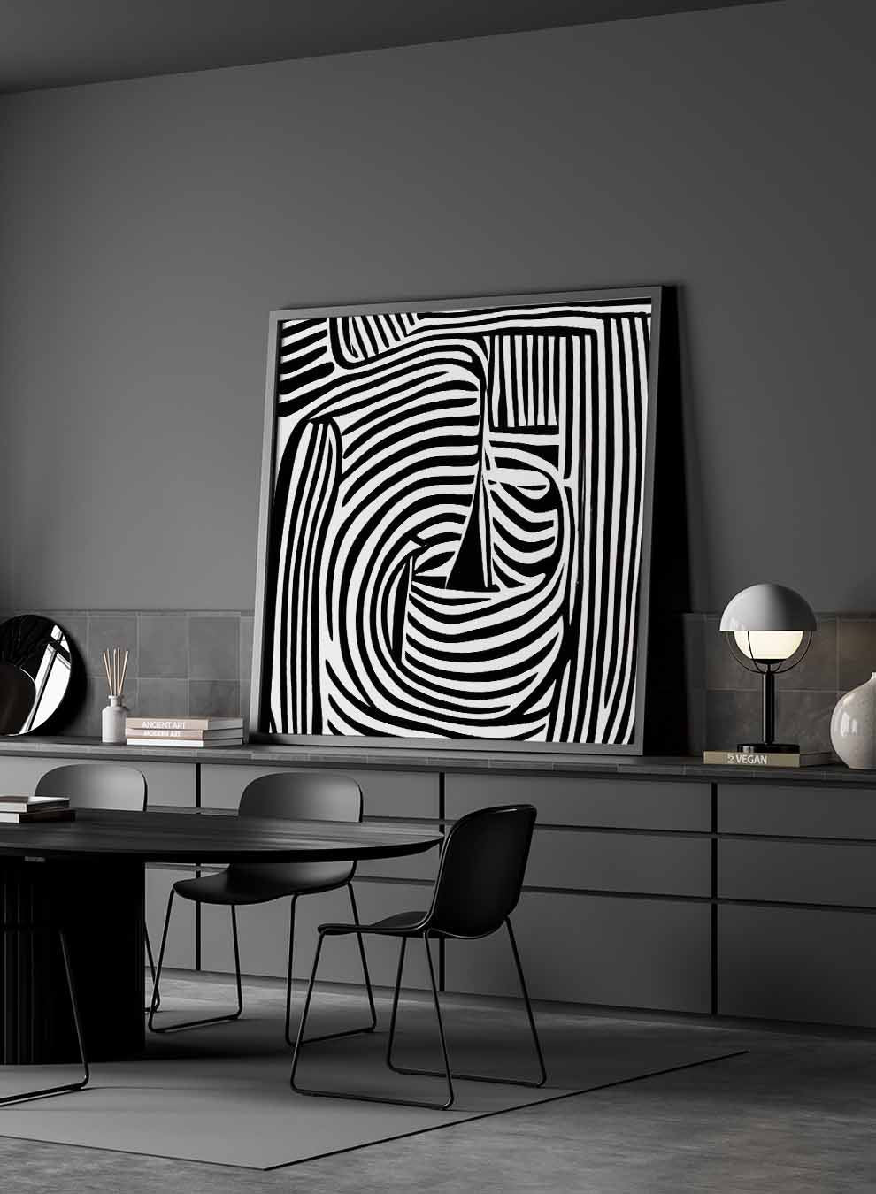 Square Canvas Wall Art Stretched Over Wooden Frame with Black Floating Frame and Sea Waves Abstract Painting Paintings & Pictures| LOWHA