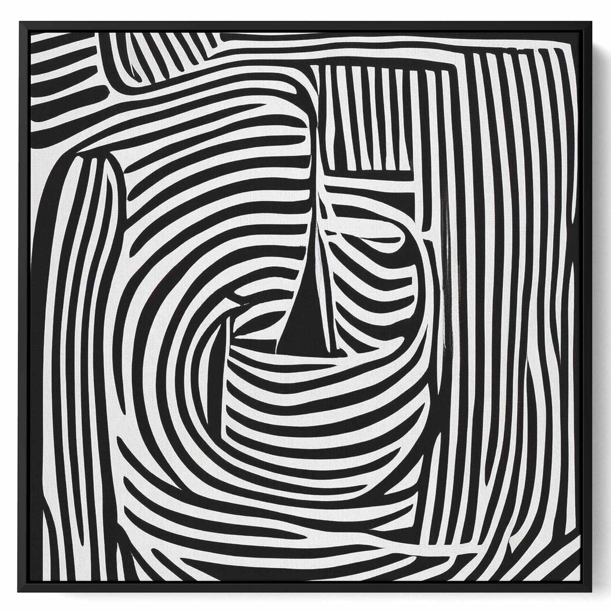 Square Canvas Wall Art Stretched Over Wooden Frame with Black Floating Frame and Sea Waves Abstract Painting Paintings & Pictures| LOWHA