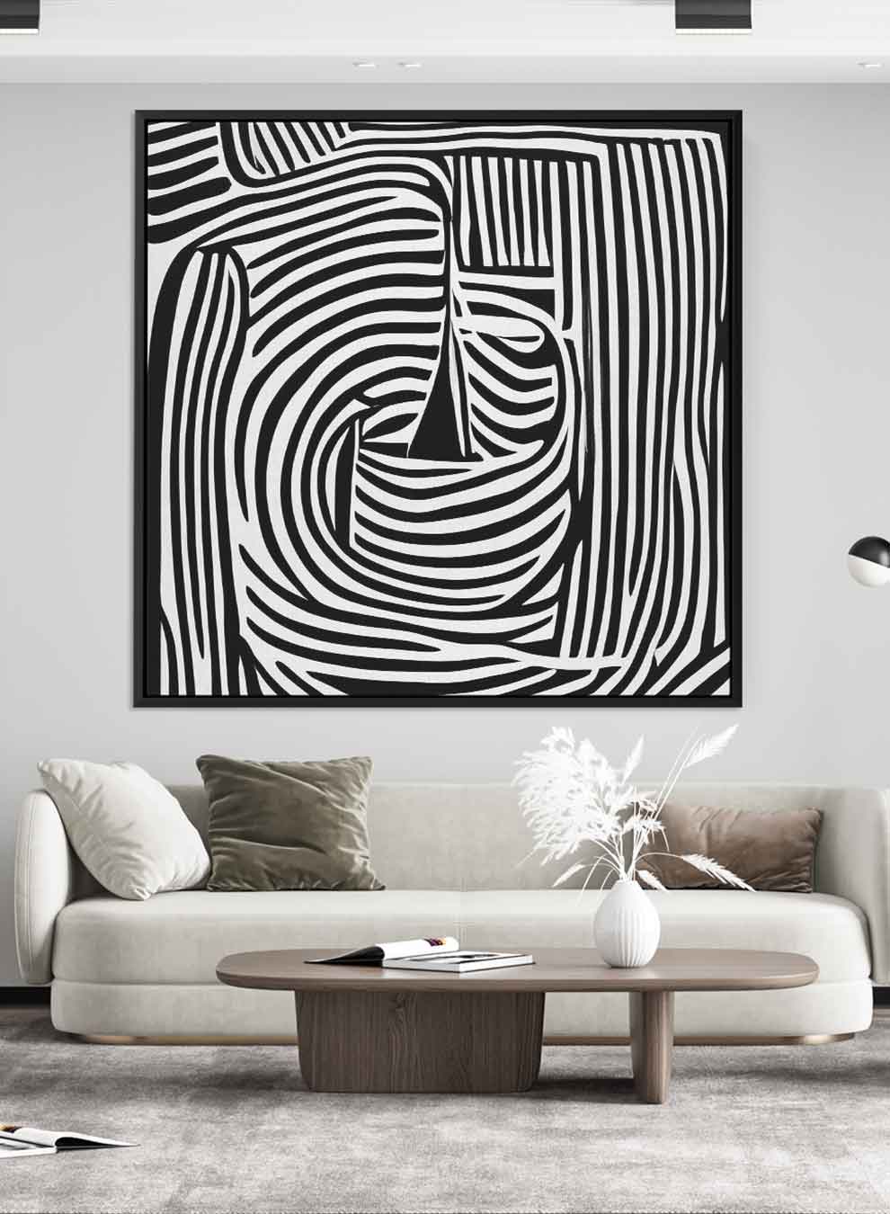 Square Canvas Wall Art Stretched Over Wooden Frame with Black Floating Frame and Sea Waves Abstract Painting Paintings & Pictures| LOWHA
