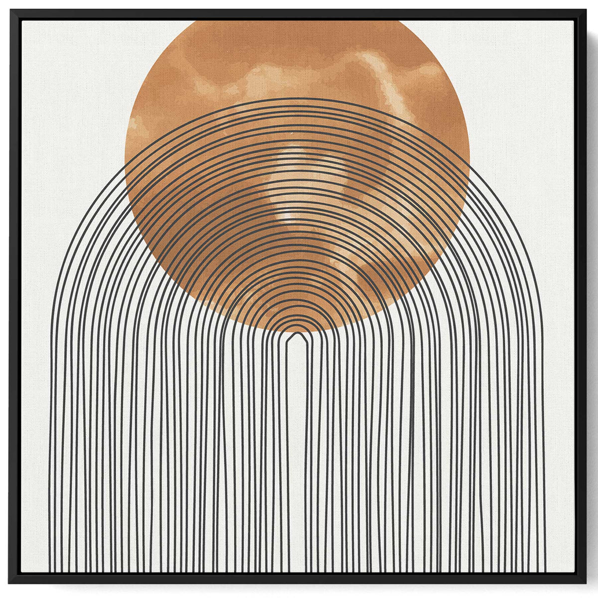 Square Canvas Wall Art Stretched Over Wooden Frame with Black Floating Frame and Sun With Curves Abstract Painting Paintings & Pictures| LOWHA