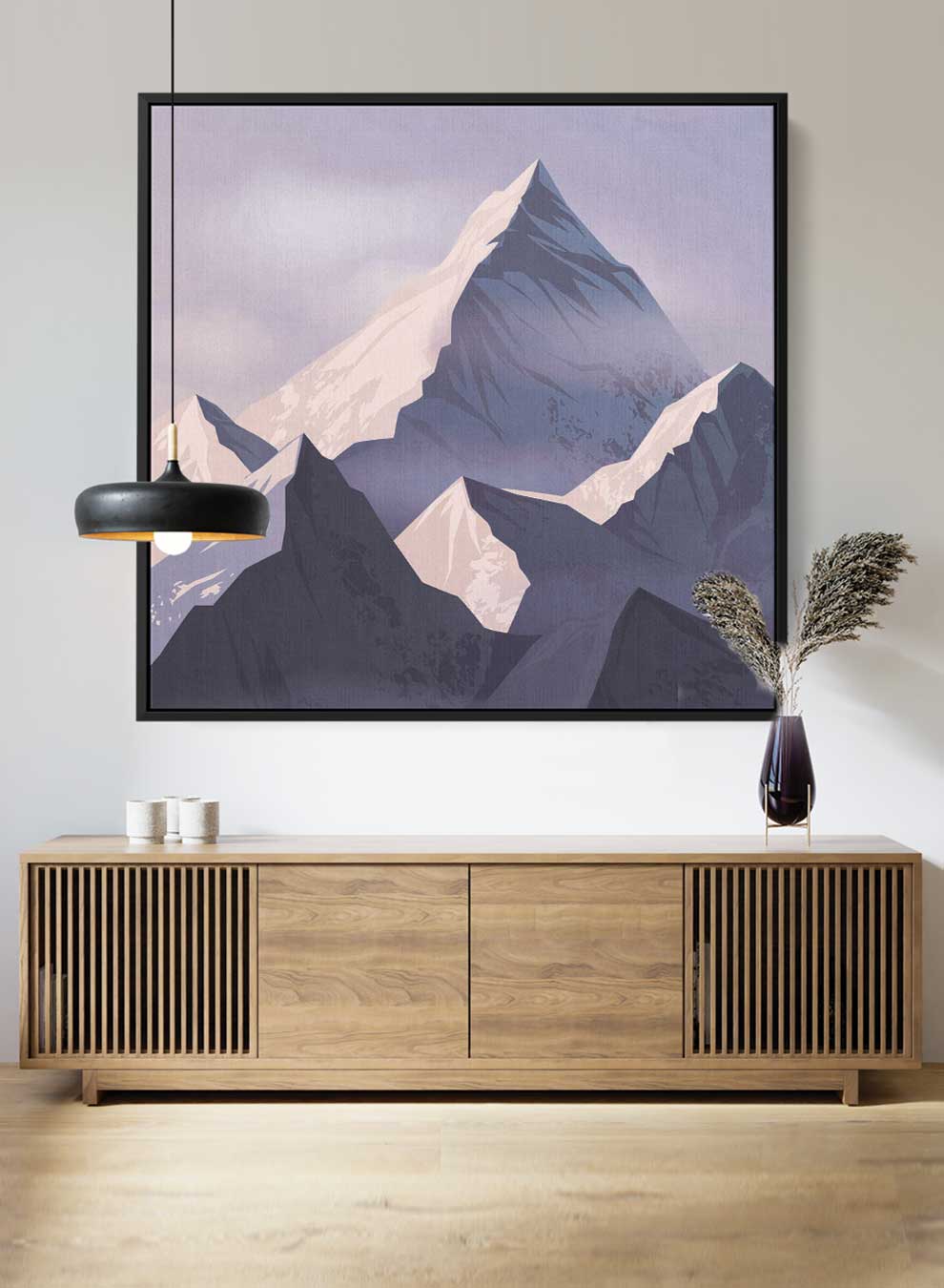Square Canvas Wall Art Stretched Over Wooden Frame with Black Floating Frame and Sunrise Of Snow Mountains Painting Paintings & Pictures| LOWHA