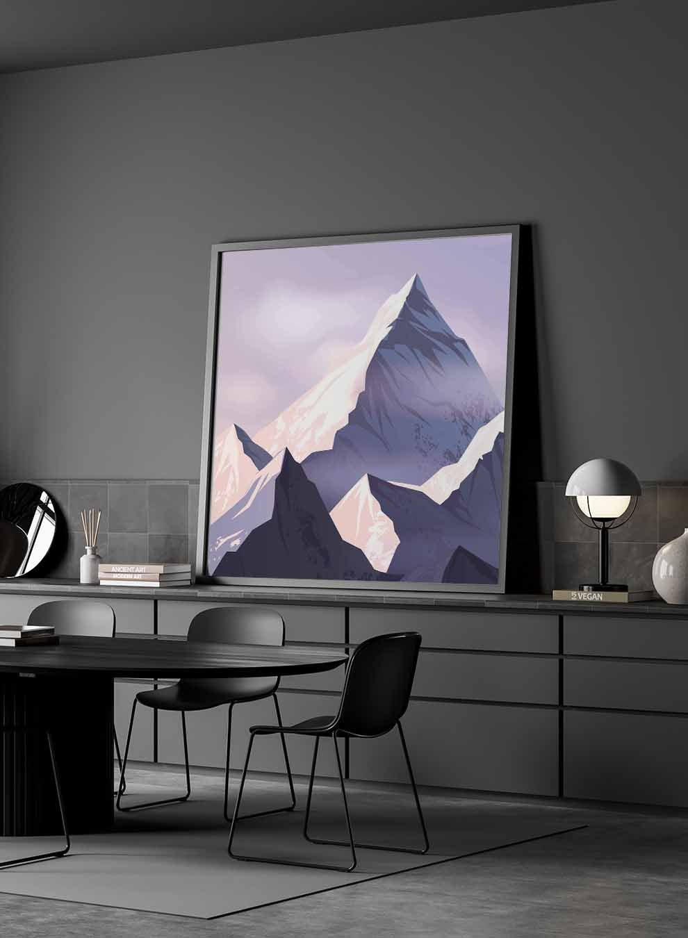 Square Canvas Wall Art Stretched Over Wooden Frame with Black Floating Frame and Sunrise Of Snow Mountains Painting Paintings & Pictures| LOWHA