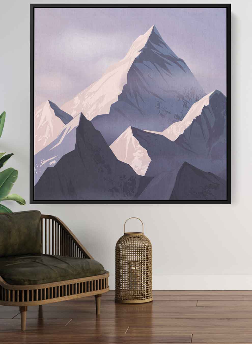 Square Canvas Wall Art Stretched Over Wooden Frame with Black Floating Frame and Sunrise Of Snow Mountains Painting Paintings & Pictures| LOWHA