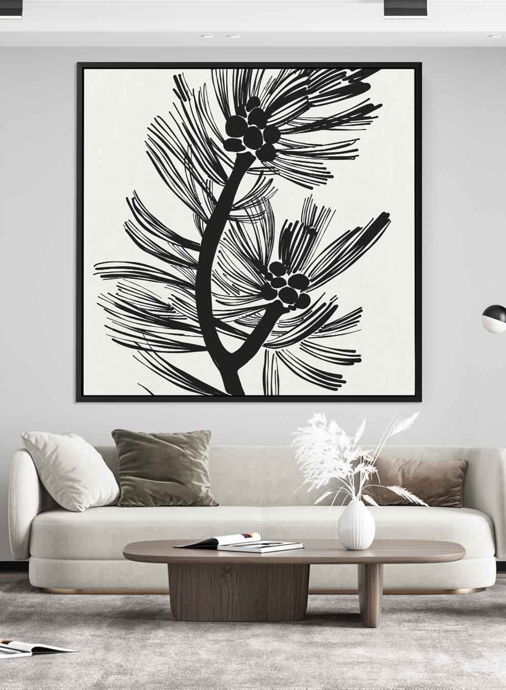 Square Canvas Wall Art Stretched Over Wooden Frame with Black Floating Frame and Trendy Botanical Art Abstract Painting Paintings & Pictures| LOWHA