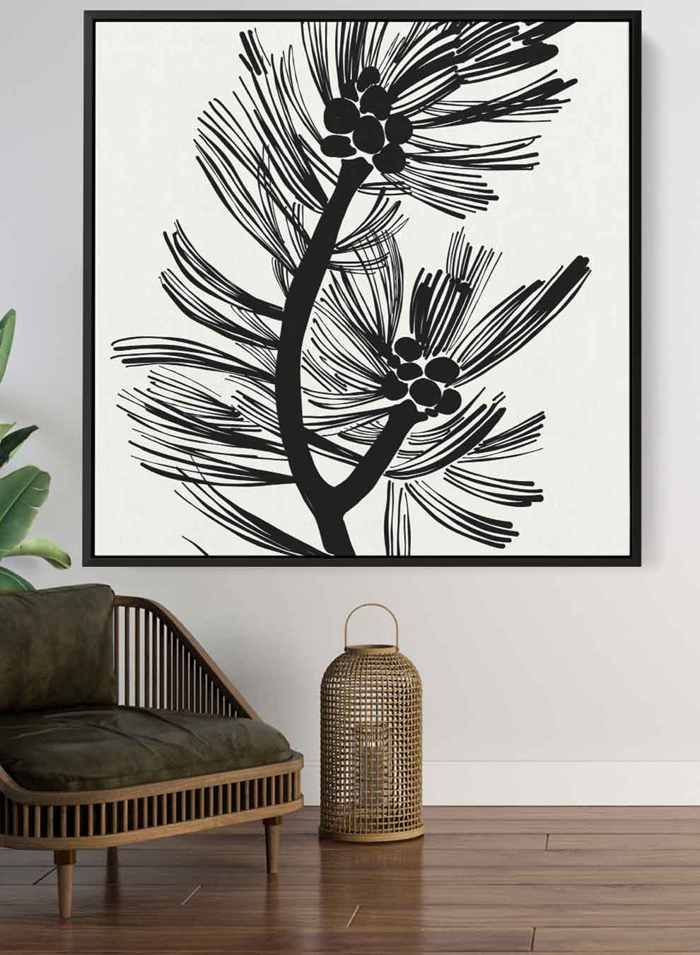 Square Canvas Wall Art Stretched Over Wooden Frame with Black Floating Frame and Trendy Botanical Art Abstract Painting Paintings & Pictures| LOWHA