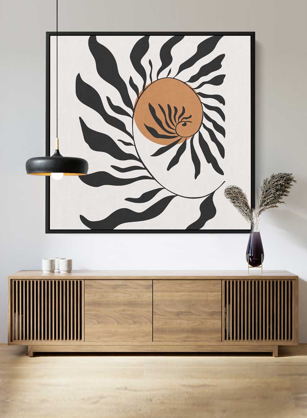 Square Canvas Wall Art Stretched Over Wooden Frame with Black Floating Frame and Trendy Floral Abstract Painting Paintings & Pictures| LOWHA