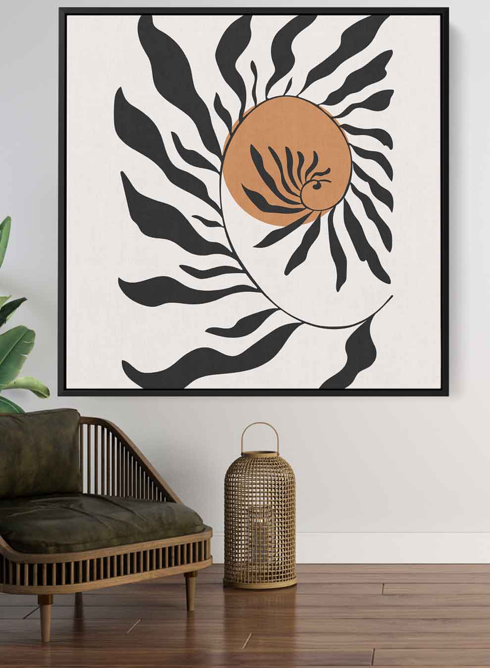 Square Canvas Wall Art Stretched Over Wooden Frame with Black Floating Frame and Trendy Floral Abstract Painting Paintings & Pictures| LOWHA