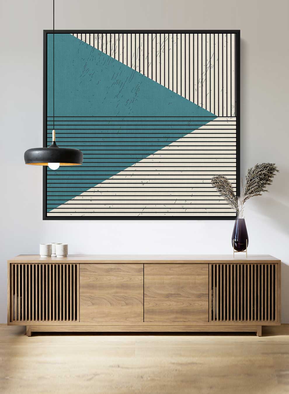 Square Canvas Wall Art Stretched Over Wooden Frame with Black Floating Frame and Triangle With Lines Painting Paintings & Pictures| LOWHA