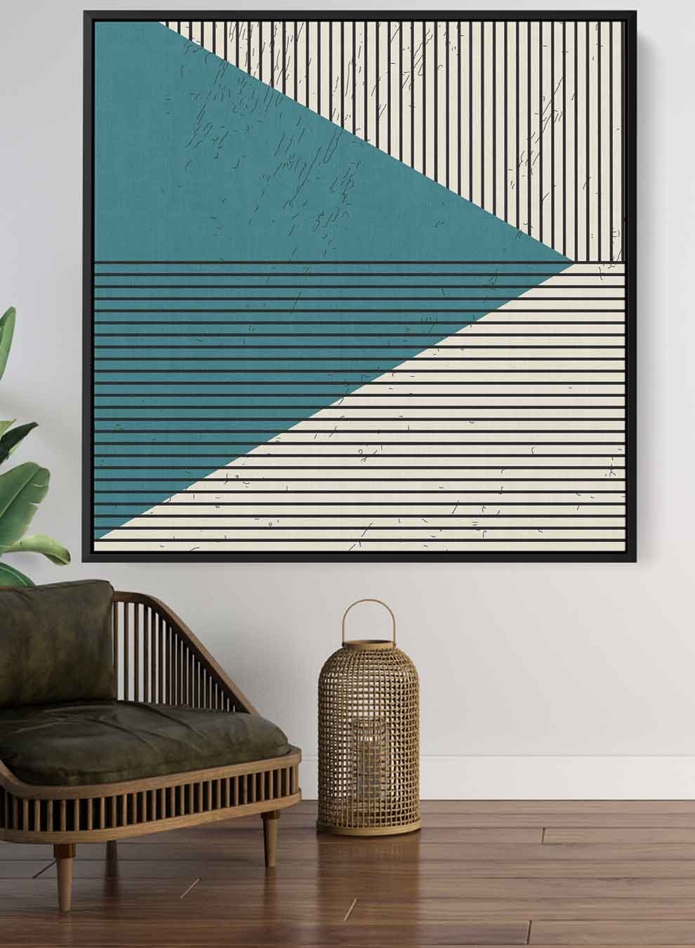 Square Canvas Wall Art Stretched Over Wooden Frame with Black Floating Frame and Triangle With Lines Painting Paintings & Pictures| LOWHA