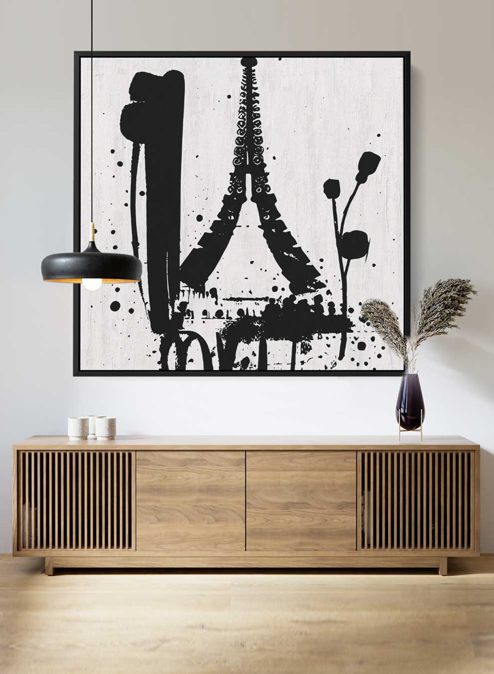 Square Canvas Wall Art Stretched Over Wooden Frame with Black Floating Frame and Trip To Paris Abstract Painting Paintings & Pictures| LOWHA