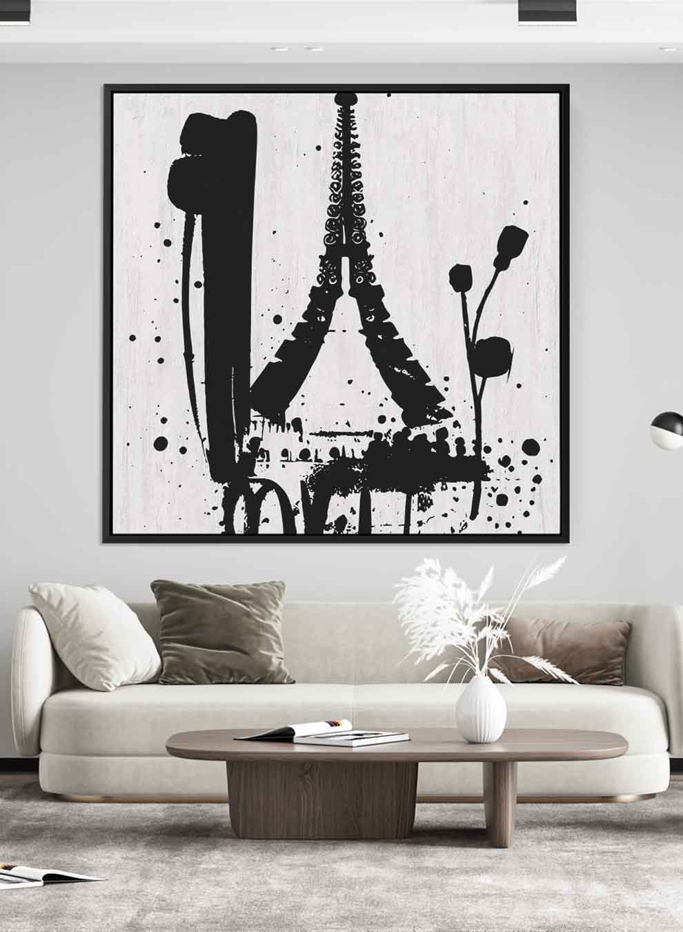 Square Canvas Wall Art Stretched Over Wooden Frame with Black Floating Frame and Trip To Paris Abstract Painting Paintings & Pictures| LOWHA