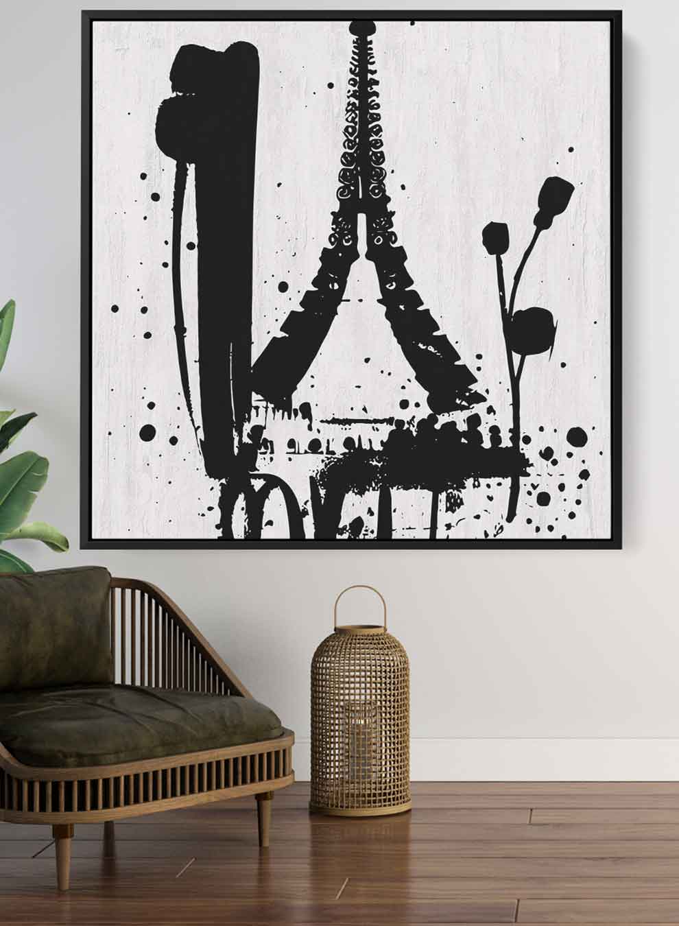 Square Canvas Wall Art Stretched Over Wooden Frame with Black Floating Frame and Trip To Paris Abstract Painting Paintings & Pictures| LOWHA