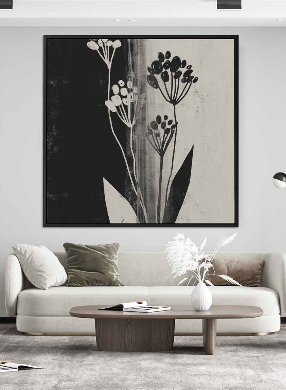 Square Canvas Wall Art Stretched Over Wooden Frame with Black Floating Frame and Wild Plants Painting Paintings & Pictures| LOWHA
