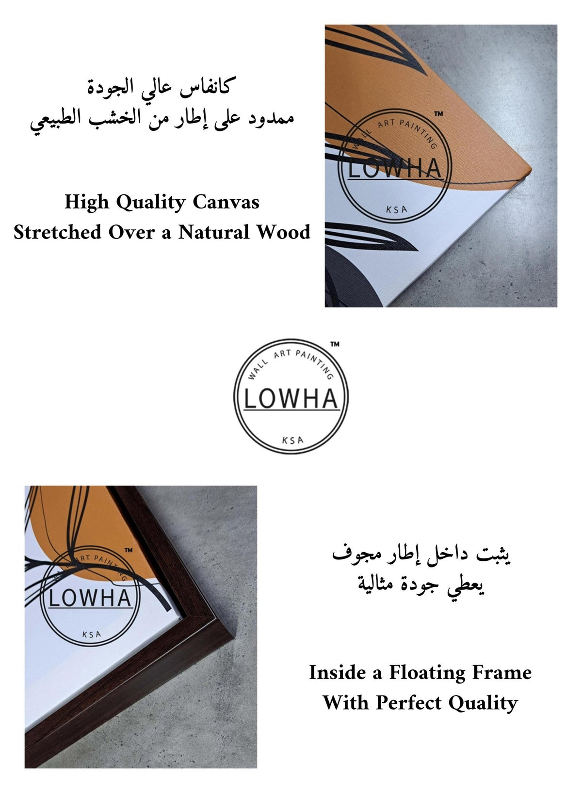 Square Canvas Wall Art Stretched Over Wooden Frame with Brown Floating Frame and Flowers Abstract Painting Paintings & Pictures| LOWHA