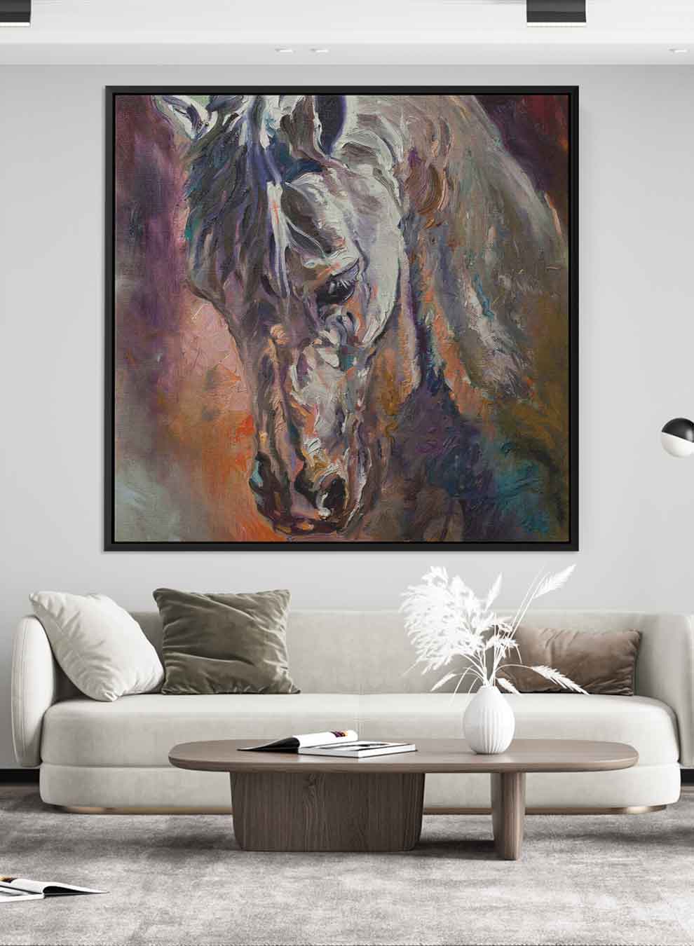 Square Canvas Wall Art Stretched Over Wooden Frame with Brown Floating Frame and Horse Head With Shiny Eyes Painting Paintings & Pictures| LOWHA