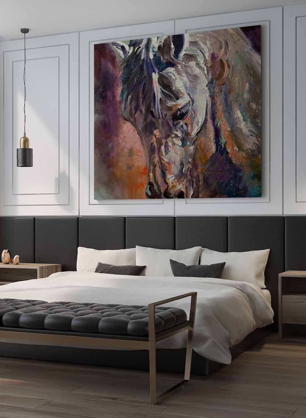 Square Canvas Wall Art Stretched Over Wooden Frame with Brown Floating Frame and Horse Head With Shiny Eyes Painting Paintings & Pictures| LOWHA