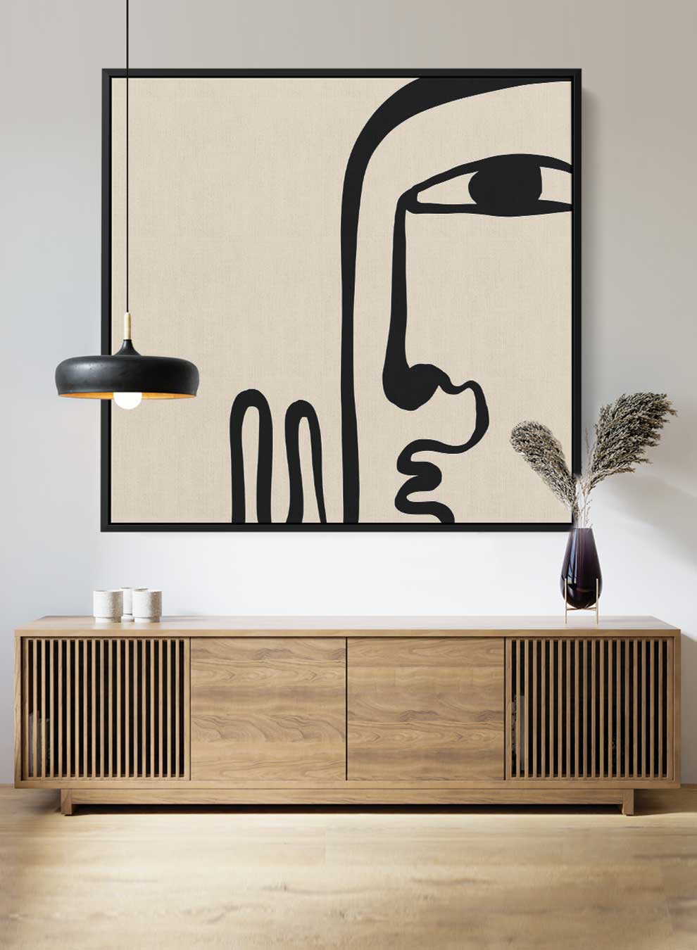 Square Canvas Wall Art Stretched Over Wooden Frame with Brown Floating Frame and Moon On Mountains Abstract Painting Paintings & Pictures| LOWHA