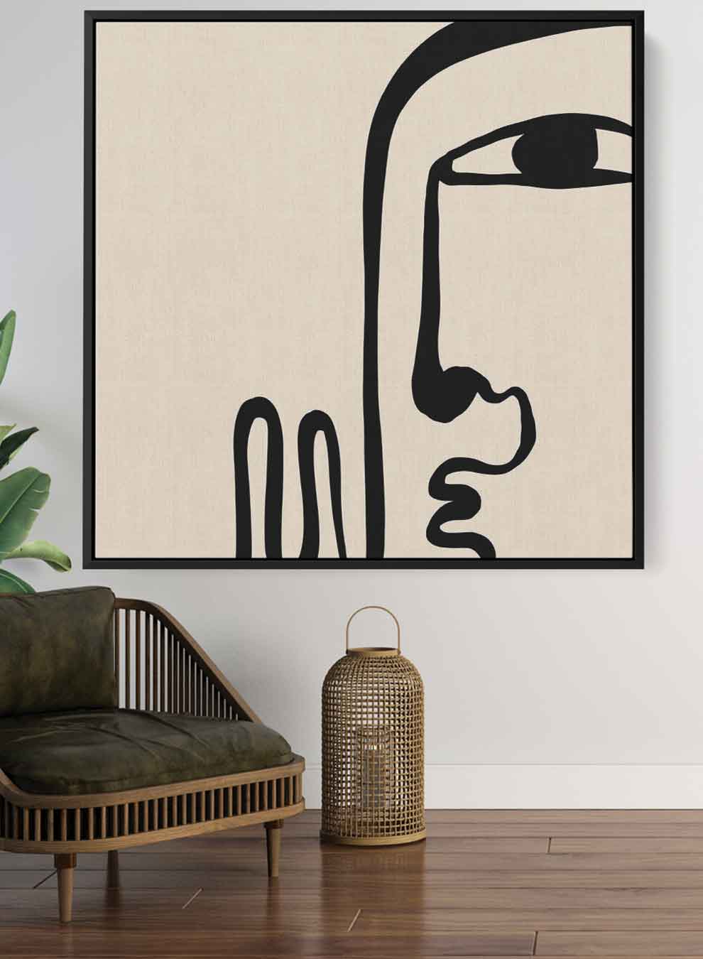 Square Canvas Wall Art Stretched Over Wooden Frame with Brown Floating Frame and Moon On Mountains Abstract Painting Paintings & Pictures| LOWHA