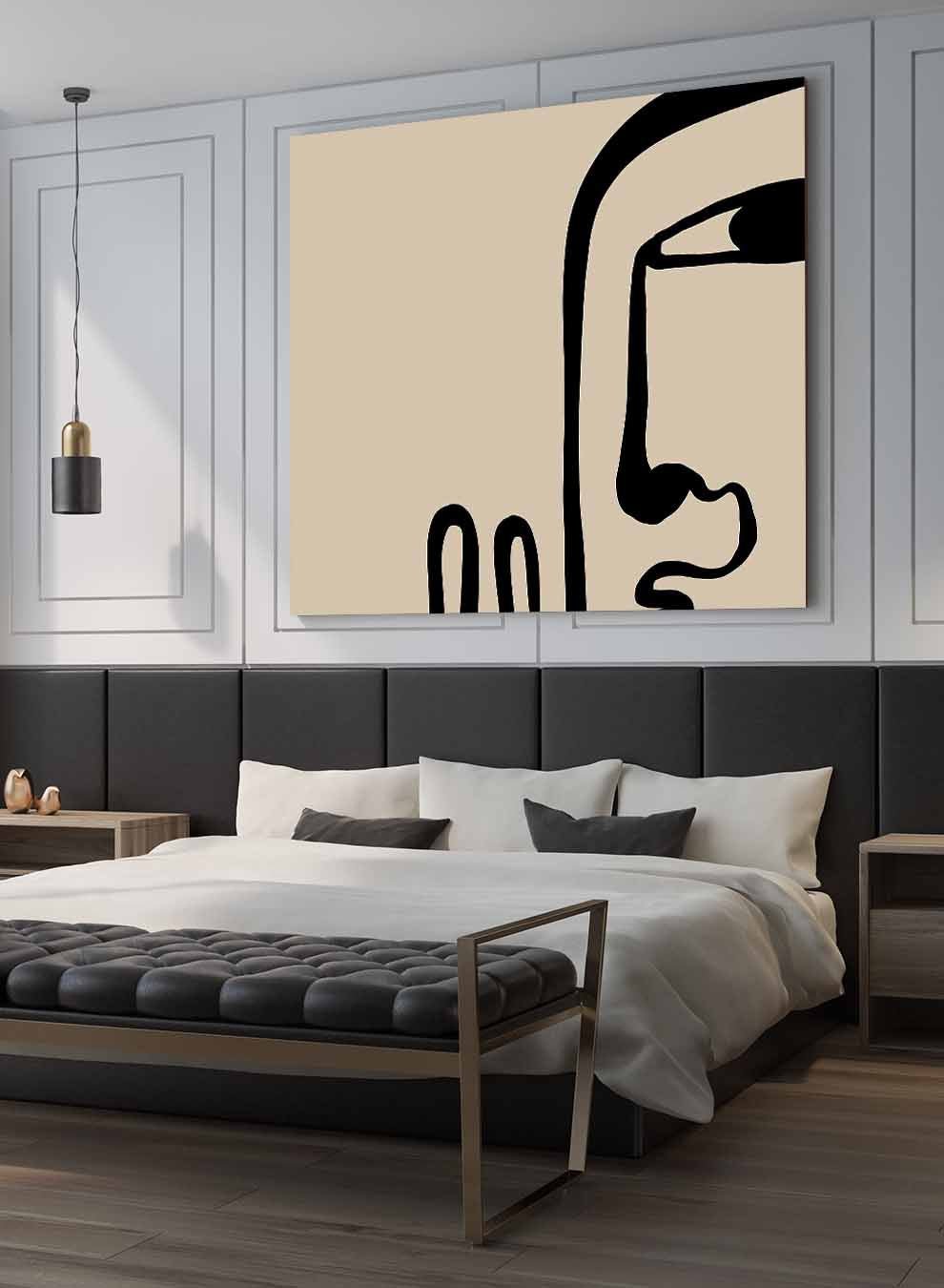 Square Canvas Wall Art Stretched Over Wooden Frame with Brown Floating Frame and Moon On Mountains Abstract Painting Paintings & Pictures| LOWHA