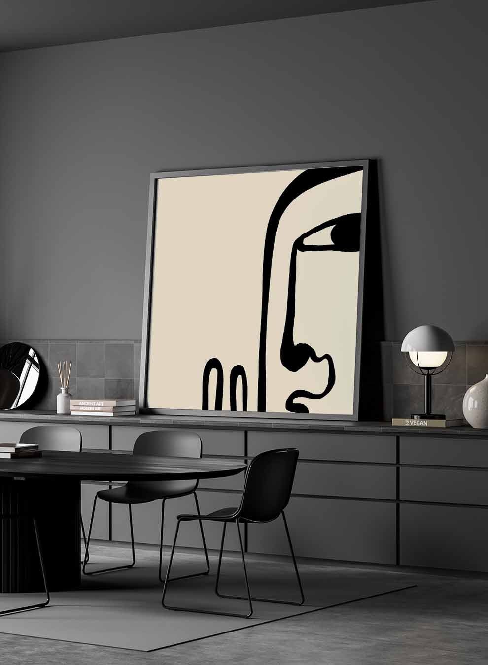 Square Canvas Wall Art Stretched Over Wooden Frame with Brown Floating Frame and Moon On Mountains Abstract Painting Paintings & Pictures| LOWHA